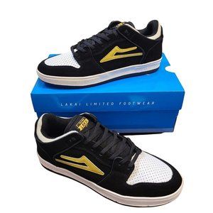 Lakai Telford Low Skateboard Shoes Black Gold Suede Mens Lace Up Sneakers Size 8